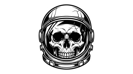 Striking black and white skull wearing a detailed astronaut helmet embodying space exploration and © Anisah