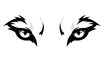 Intense and piercing animal eyes with bold black and white abstract design emphasizing sharp focus