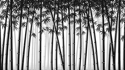 serene monochrome bamboo forest scene highlighting tall slender stalks and delicate leaves for