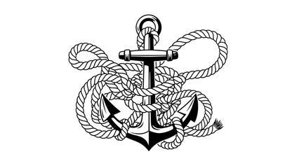 Intricate nautical tattoo design featuring an anchor intertwined with detailed rope and knot © Anisah
