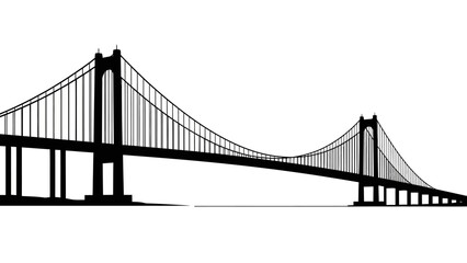 Fototapeta premium Stylized black and white silhouette of a modern suspension bridge with detailed towers and cables