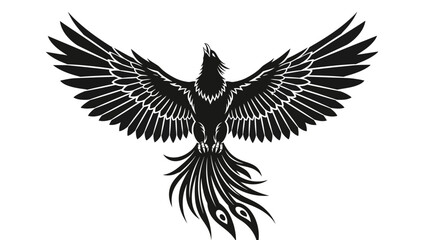 Fototapeta premium Intricate black silhouette of a majestic phoenix with outstretched wings and detailed tail