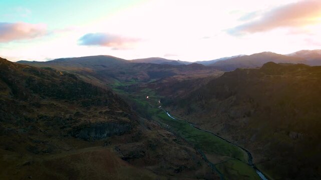 Aerial of Cumbrian Mountains - Lake District, England
