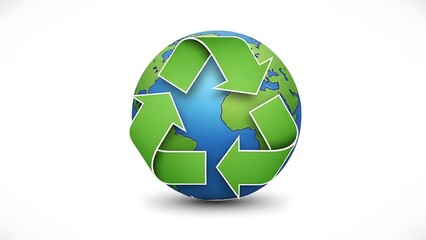 Earth with recycling symbol green blue.