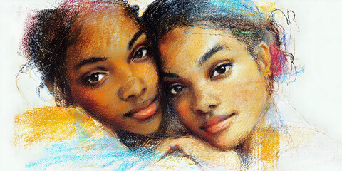  Twin Faces in Vibrant Emotional Color, ai generated.