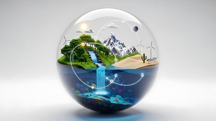 Ecological Concept with Glass Sphere and Landscape.