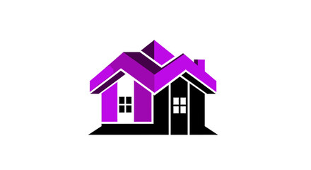 Fototapeta premium Abstract Geometric Purple and Black House Logo or Symbol on Isolated White Background