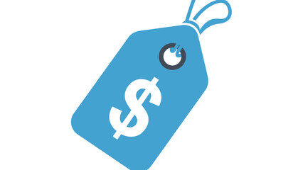 Simplified digital illustration of a price tag featuring a dollar sign symbol in blue tones