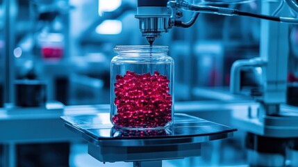 Automated pill-filling process in a modern pharmaceutical factory