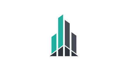 Fototapeta premium Abstract Geometric Skyscraper Building Logo Design Against A Clean White Backdrop