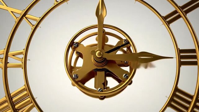 Elegant golden clock face with Roman numerals, showing a time of 3:02.