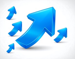 Glossy blue 3D arrows point upwards against a white background, symbolizing growth and progress