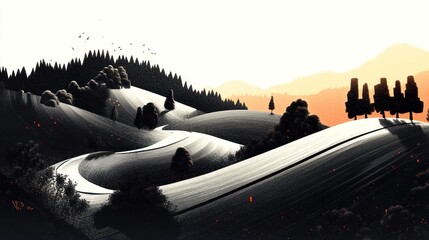 Serene landscape with winding road