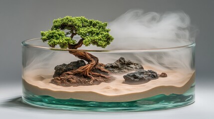 Miniature island, glass terrarium