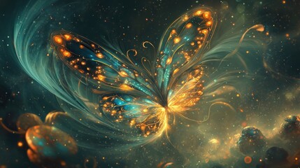 Cosmic butterfly, a fantastical, glowing insect