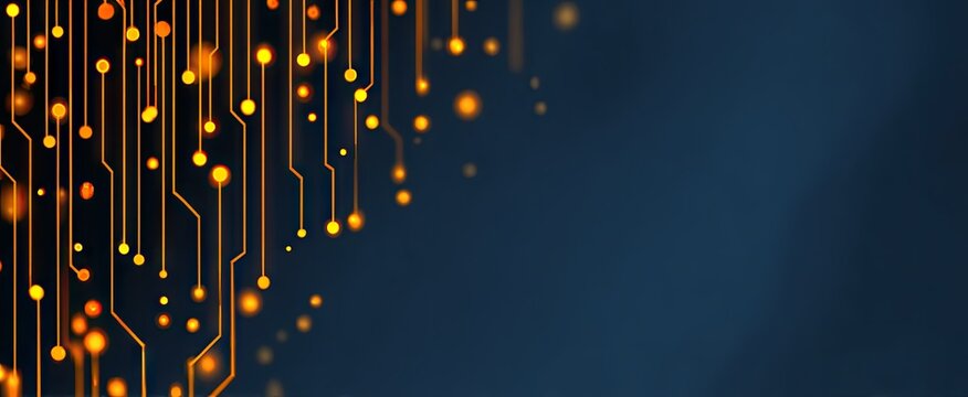 Abstract digital circuit board design with glowing nodes and lines illustration