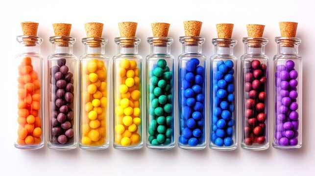 Colorful candy in small bottles