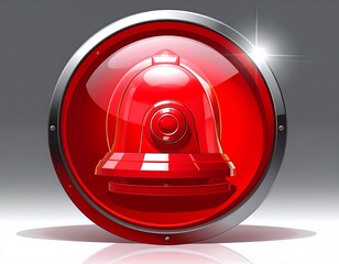 Glossy, red, 3D bell icon within a reflective, silver, circular frame. It's set against a gradient grey background with a highlight