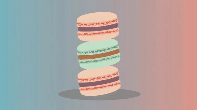 A neat stack of colorful macarons illustrated on a clean pastel background, symbolizing sweetness, elegance, and festive valentine dessert aesthetics.