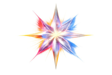 Abstract glowing colorful star spark effect radiating light with prismatic flares and dust particles on transparent background