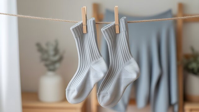 A lone sock on laundry day a mystery unfolds. Concept Laundry Mishaps, Missing Sock Mystery, Laundry Day Troubles, Lost and Found, Sock Saga