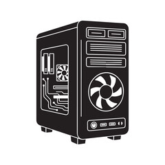 Desktop Computer PC Tower Icon Vector. System unit case silhouette. Gaming workstation hardware illustration isolated on white background.
