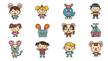 Fototapeta premium Cute Chibi Cartoon Characters and Anthropomorphic Animal Avatars Collection