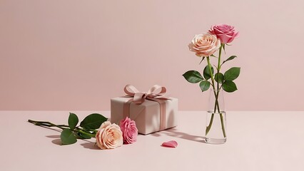 Gift Box with Roses and Flowers.