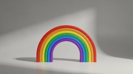 Minimalist 3D Rainbow Object on White Studio Background with Soft Shadows