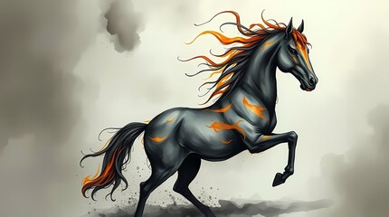 Illustration of a Fire Horse zodiac sign with unsettling details. Chinese New Year, 2026.