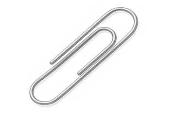 Silver paperclip on a transparent background, holding documents together for office organization and attachment