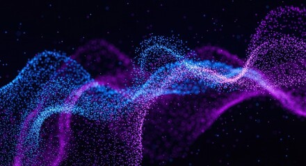 Abstract flowing particles forming waves in blue and purple