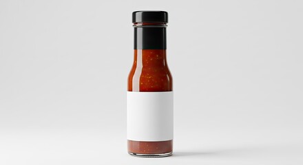 Glass bottle of spicy sauce with blank label
