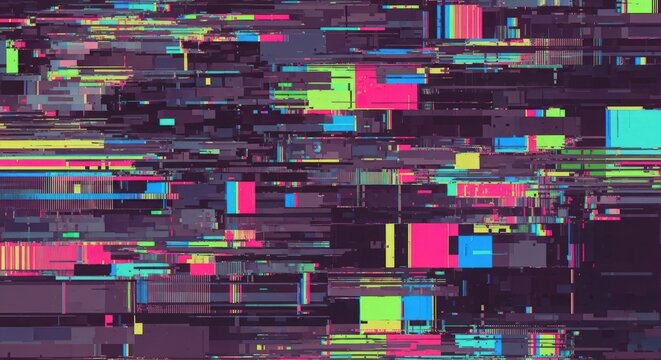 Abstract digital glitch art with vibrant neon colors - Powered by Adobe