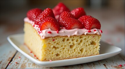 tres leches cake, served on a white square plate