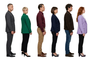 Diverse Group of Business People Standing in Line, Profile View