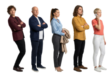 Diverse people standing in a line, isolated on white background