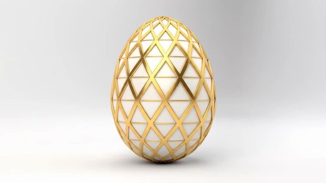 Decorative egg with geometric gold pattern on a white background, creating an elegant design.