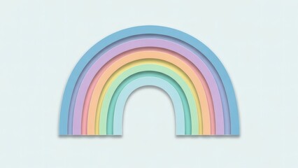 Minimalist Pastel Rainbow 3D Object with Soft Shadows on Light Blue Background