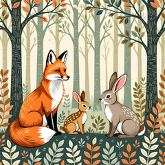 Fox and Rabbit Forest Family