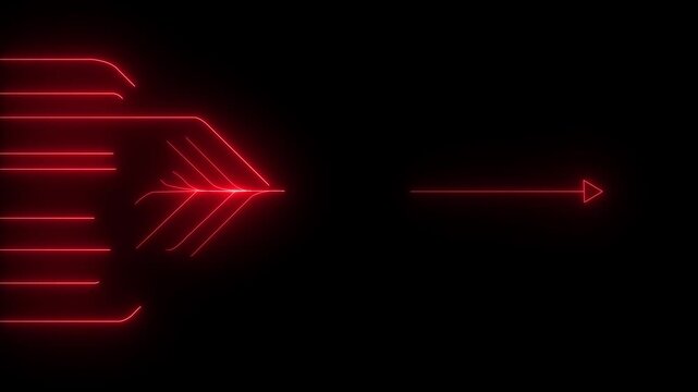 glowing neon line arrow icon with a clean minimal outline on a dark background. Represents direction, navigation, progress, movement, and guidance in a modern futuristic style. Ideal for
