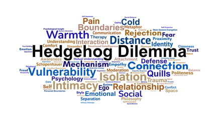 Obraz premium Hedgehog Dilemma Word Cloud. Key Concepts on Human Intimacy and Emotional Boundaries