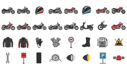 Motorcycle Icons and Accessories Collection.