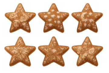 Gingerbread star cookies decorated with white icing, a festive holiday treat for christmas baking and winter celebration