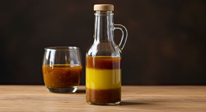 Layered Salad Dressing in Glass Bottle and Tumbler