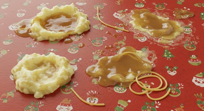 Messy Christmas Dinner Spilled Mashed Potatoes and Gravy