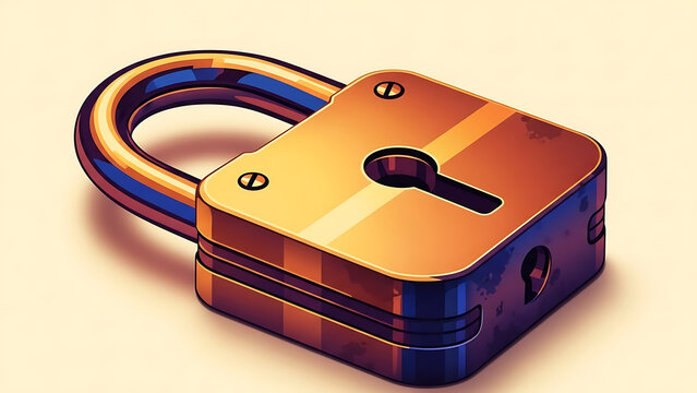 Golden padlock with keyhole on cream background, symbolizing security and protection, shiny metallic surface reflecting light with safety and cybersecurity - Powered by Adobe