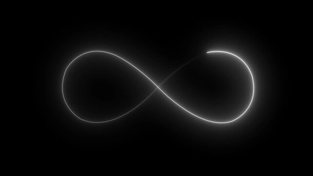 glowing neon blue infinity symbol icon with a clean line design on a dark background. Represents infinity, endless loop, continuity, eternity, balance, and unlimited potential in a modern futuristic