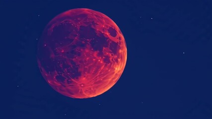 Dramatic Lunar Display: Ethereal Red Moon Rising in Deep Blue Cosmos, Serene Space - Powered by Adobe