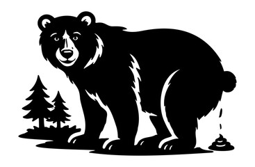 Bear Silhouette in Forest Setting, Wildlife Illustration